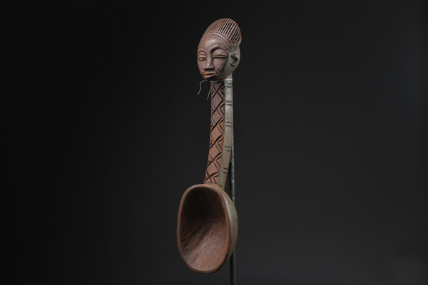 African Tribal Luba Songye Ritual Spoon Central hand carved Home statue-G2222
