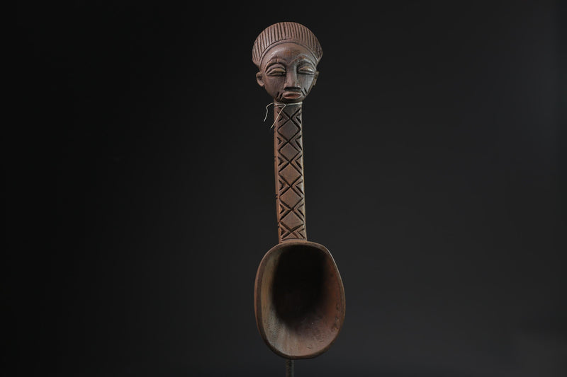 African Tribal Luba Songye Ritual Spoon Central hand carved Home statue-G2222