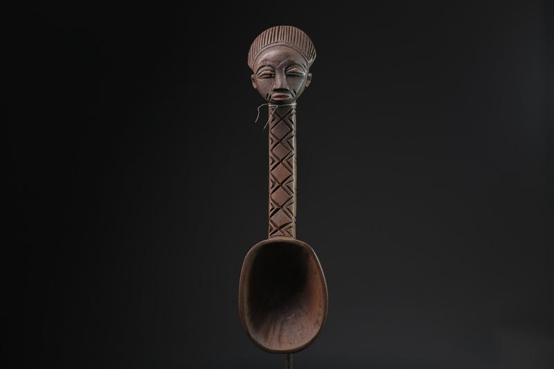 African Tribal Luba Songye Ritual Spoon Central hand carved Home statue-G2222