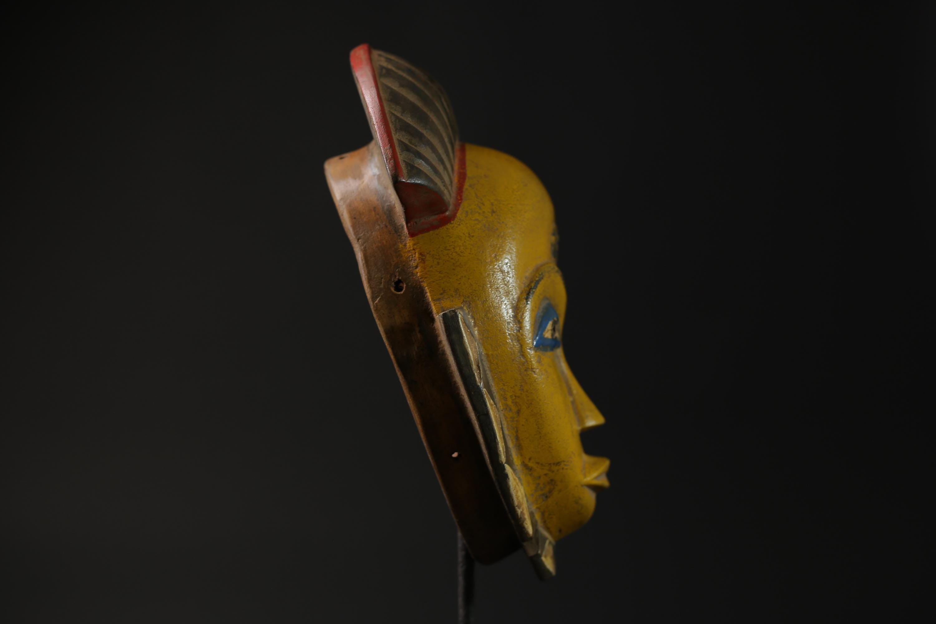 African Mask Wall Decor, Baule Mask Wood Pigment Carved Wood Mask masks for wall-G2258