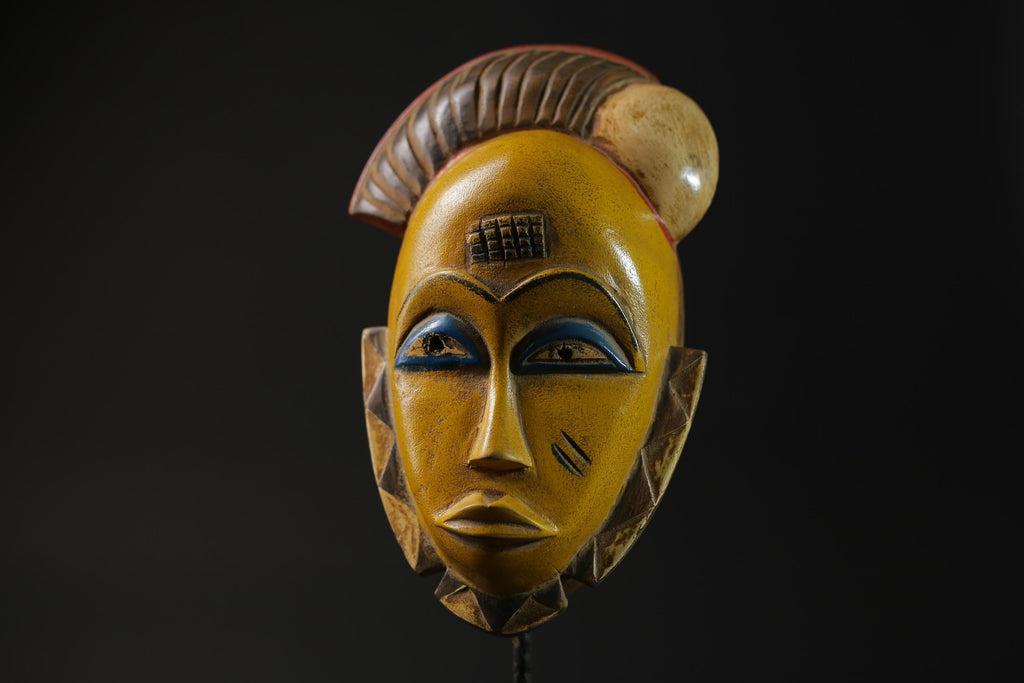 African Mask Wall Decor, Baule Mask Wood Pigment Carved Wood Mask masks for wall-G2258