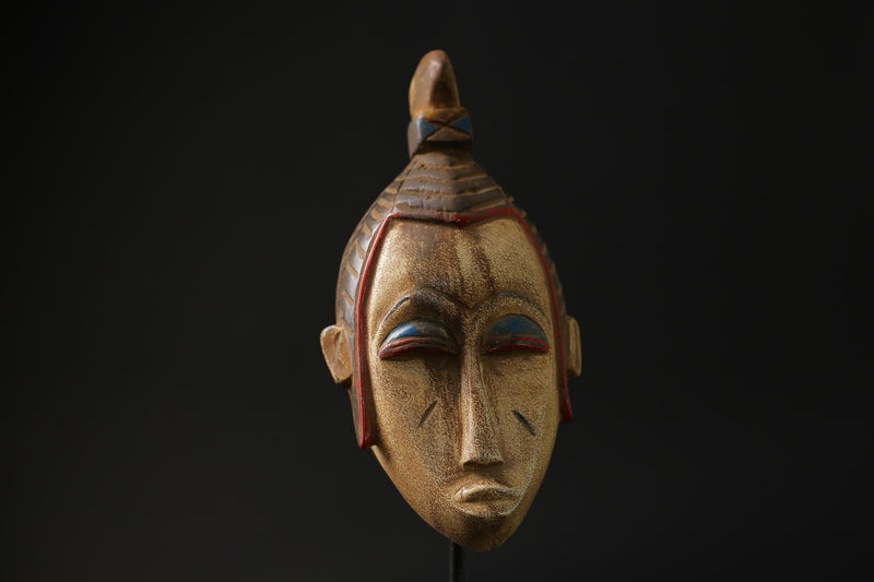 African Mask Wall Decor, Baule Mask Wood Pigment Carved Wood Mask masks for wall-G2262