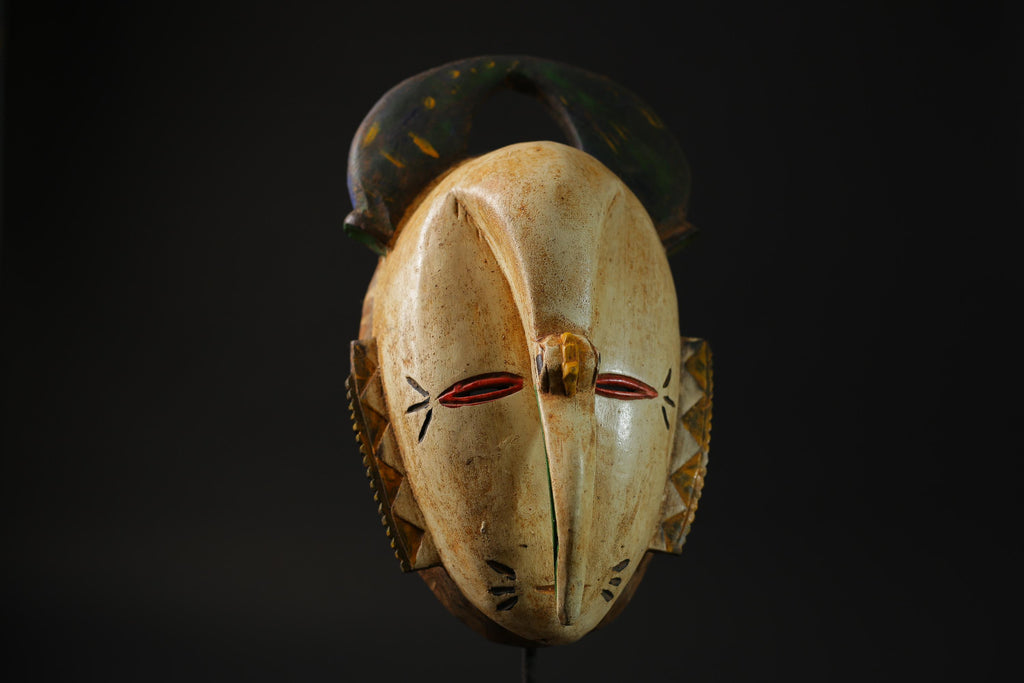 African Tribal Art Wooden Carved Mask Ngongo munune Ding Home Décor-8404