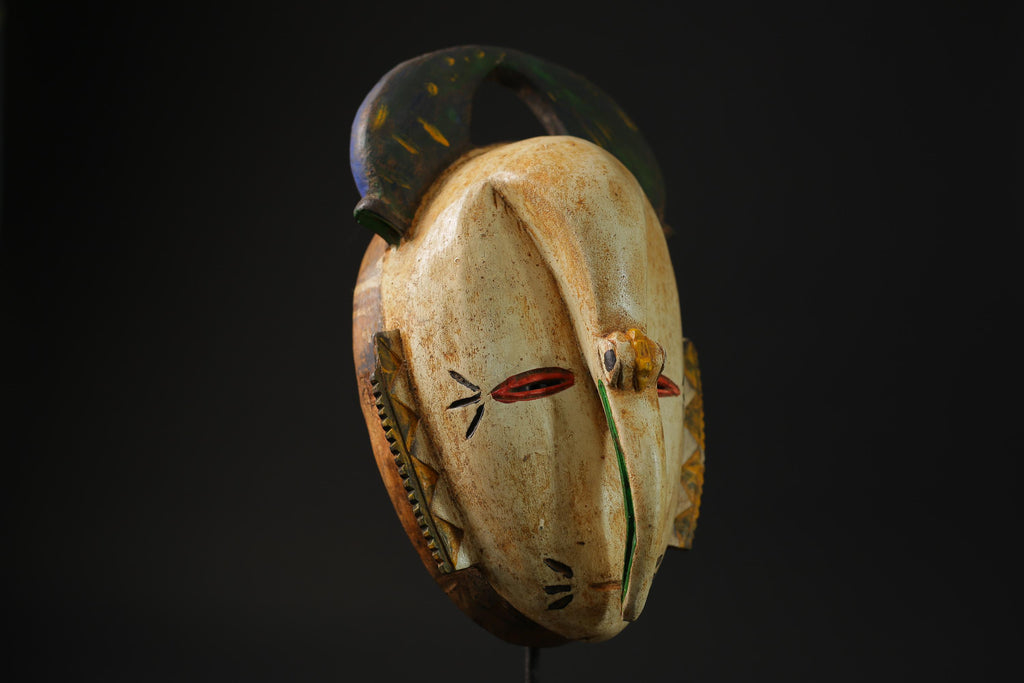 African Tribal Art Wooden Carved Mask Ngongo munune Ding Home Décor-8404