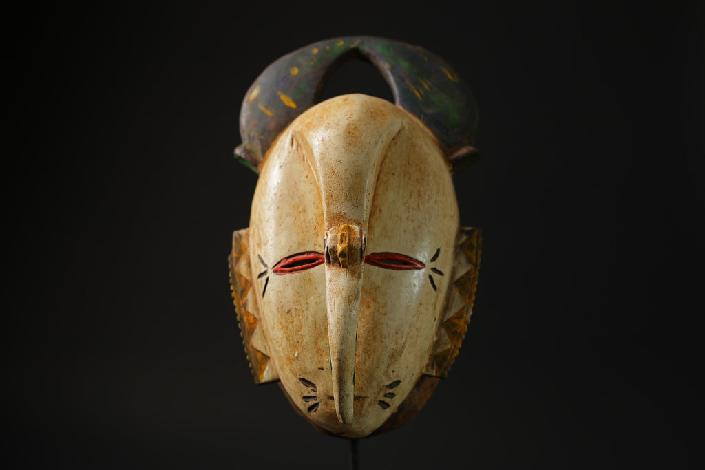 African Tribal Art Wooden Carved Mask Ngongo munune Ding Home Décor-8404