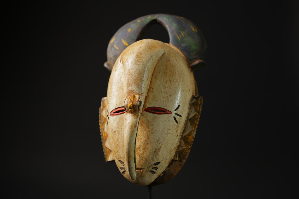 African Tribal Art Wooden Carved Mask Ngongo munune Ding Home Décor-8404