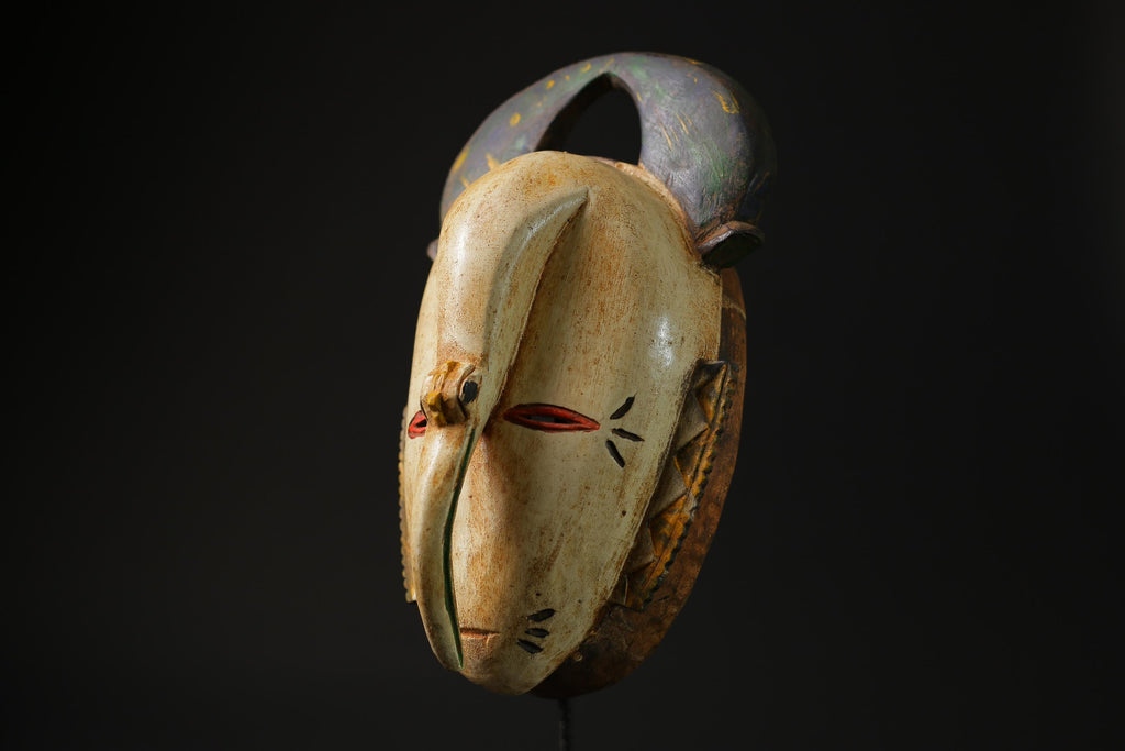 African Tribal Art Wooden Carved Mask Ngongo munune Ding Home Décor-8404