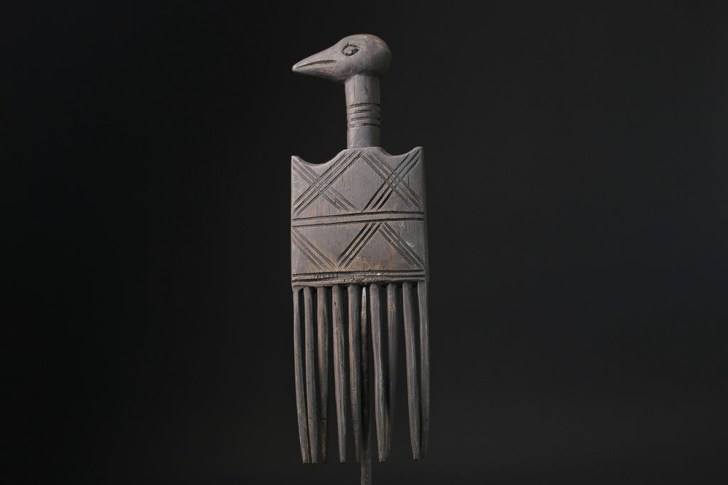 African mask antiques tribal Face Family Wooden Comb Hand carved-G2276