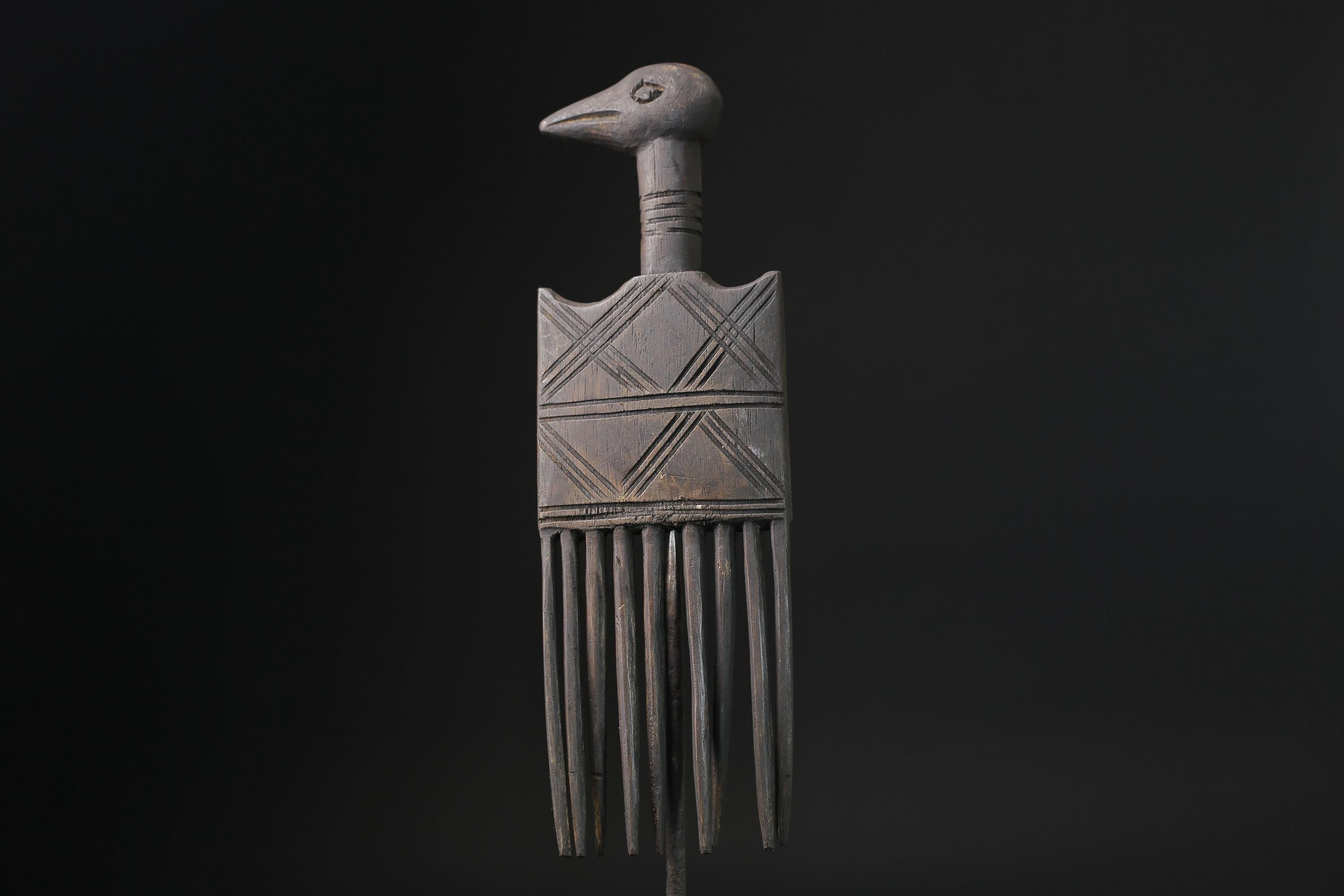 African mask antiques tribal Face Family Wooden Comb Hand carved-G2276