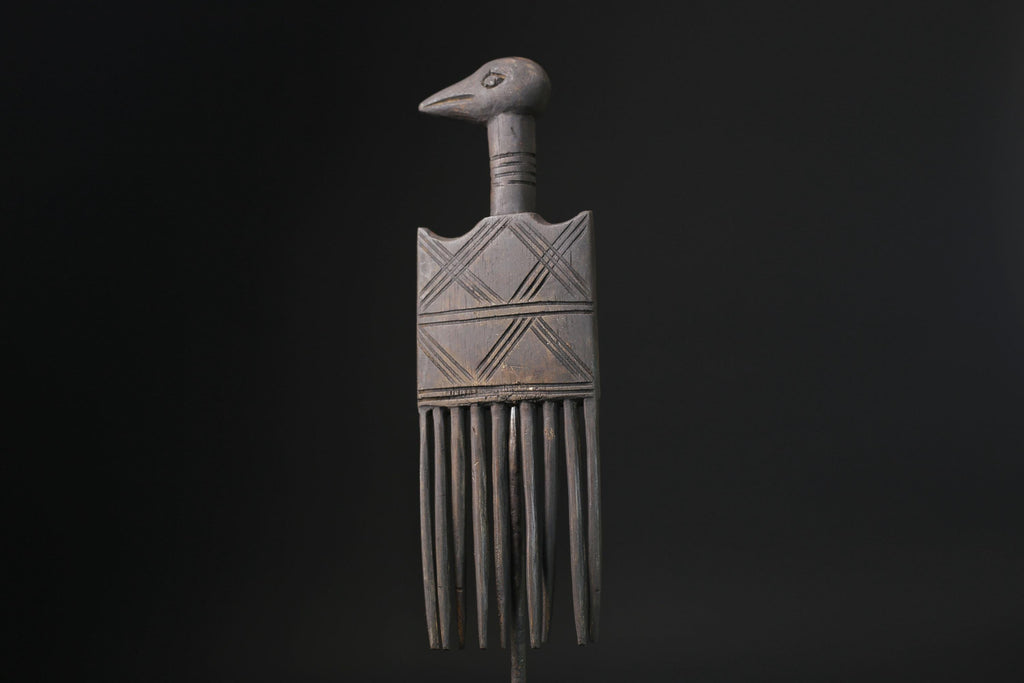 African mask antiques tribal Face Family Wooden Comb Hand carved-G2276