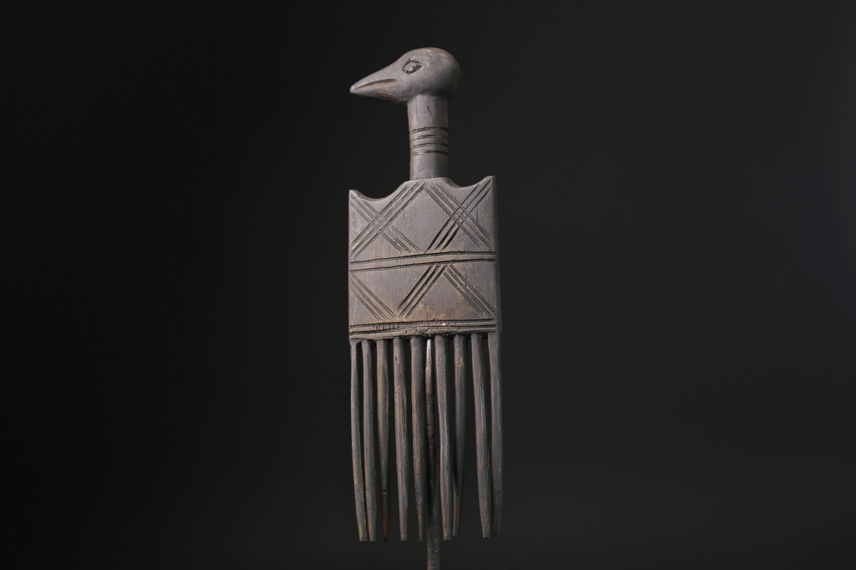 African mask antiques tribal Face Family Wooden Comb Hand carved-G2276