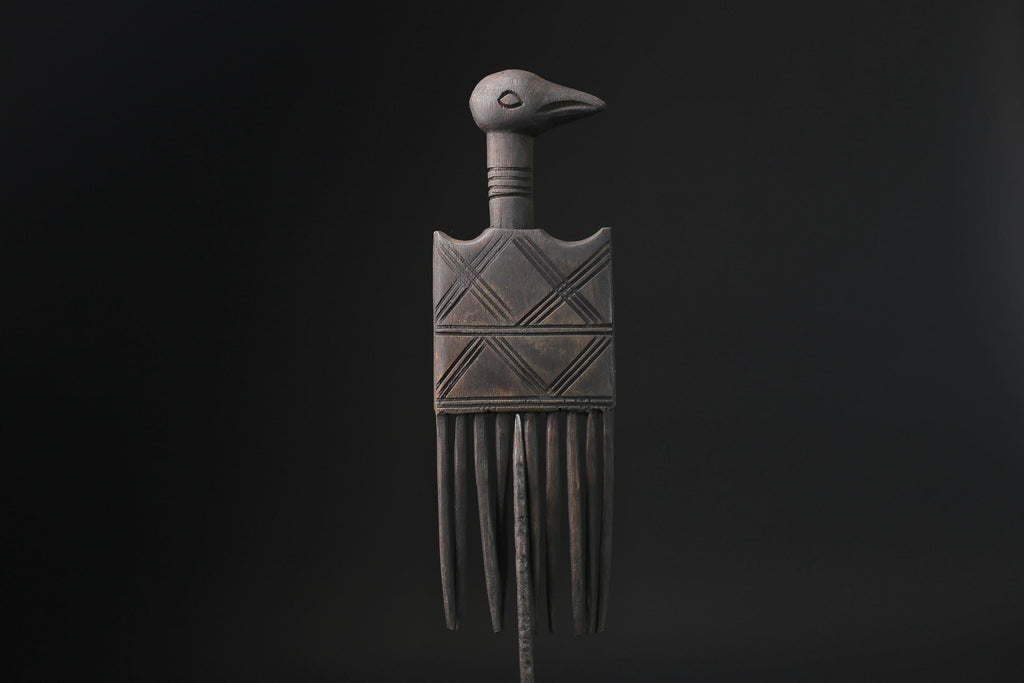 African mask antiques tribal Face Family Wooden Comb Hand carved-G2276