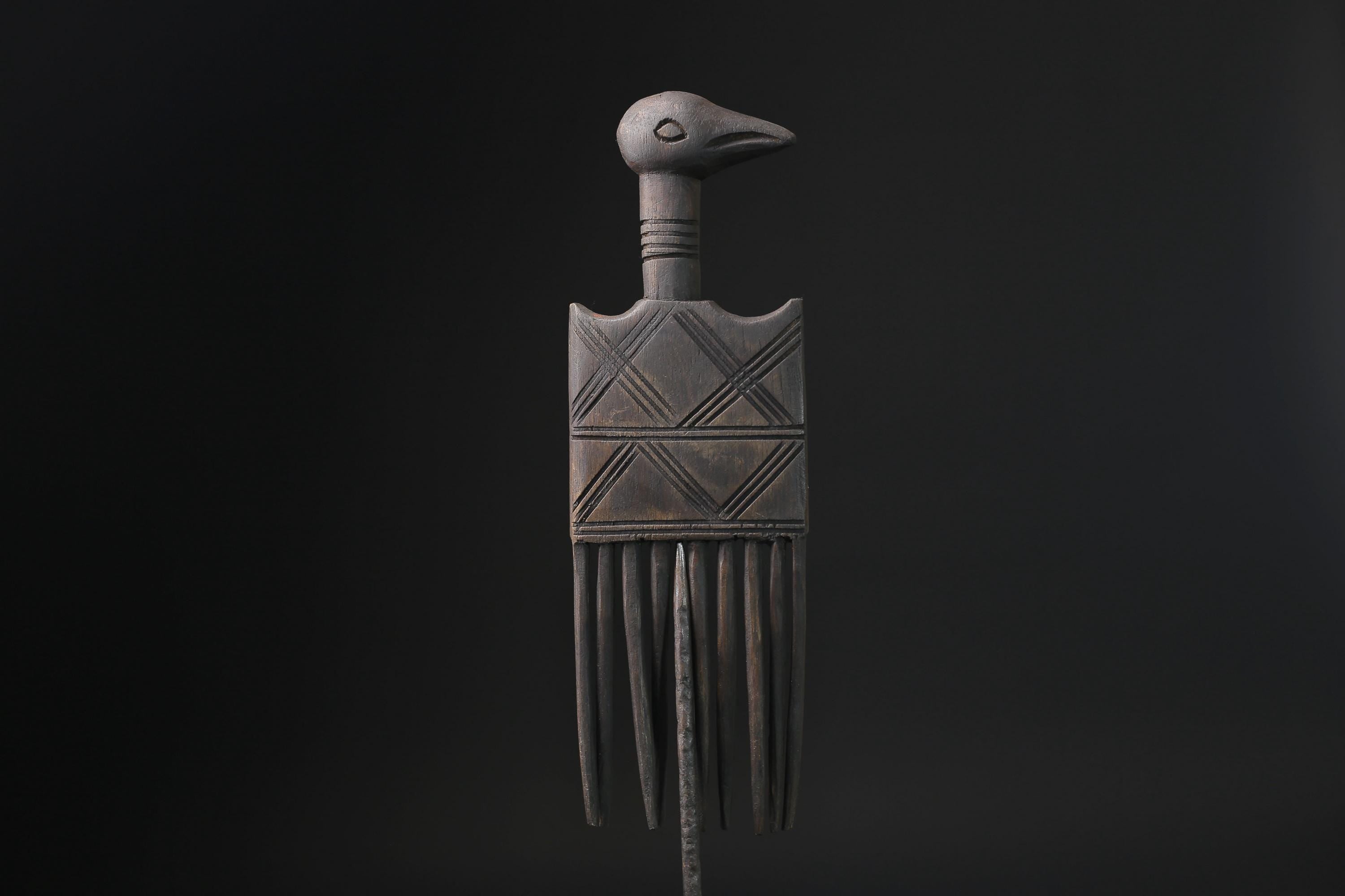 African mask antiques tribal Face Family Wooden Comb Hand carved-G2276