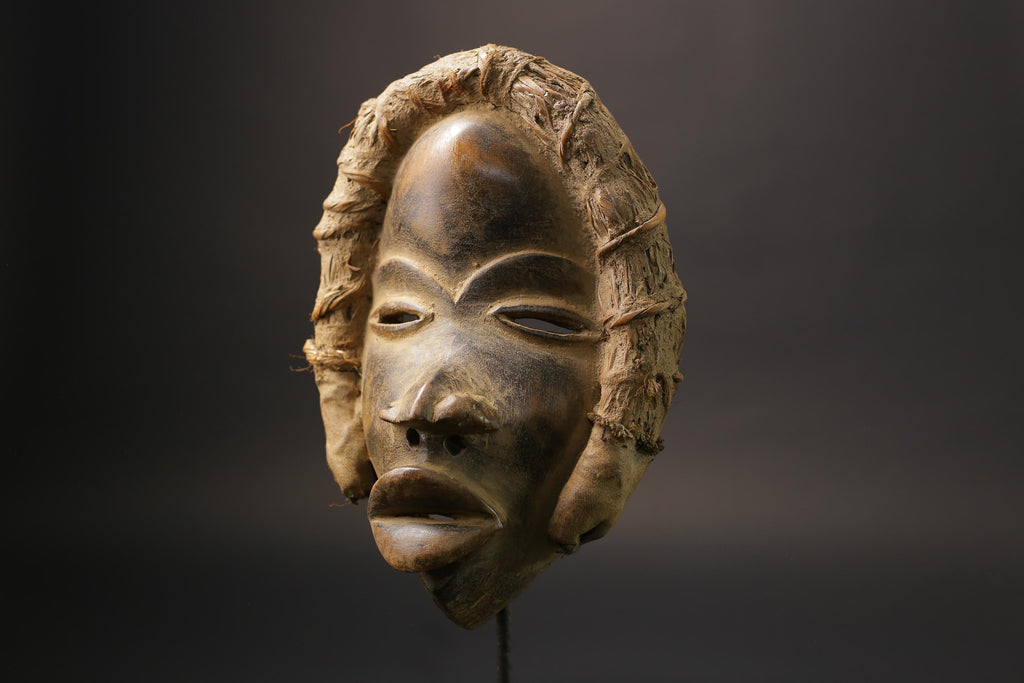 African Tribal Face Mask Wood Hand Carved Vintage Wall Hanging Dan mask wall mask-G2573
