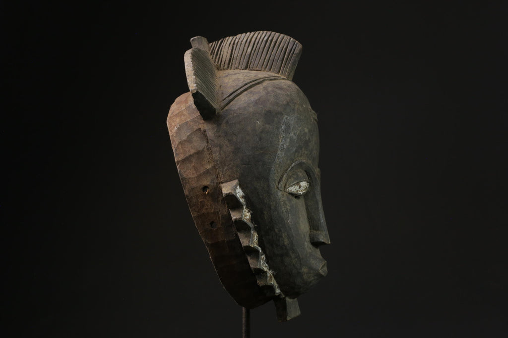 African ART Vintage Hand Carved Wooden Baule GURO mask carved in wood-5422