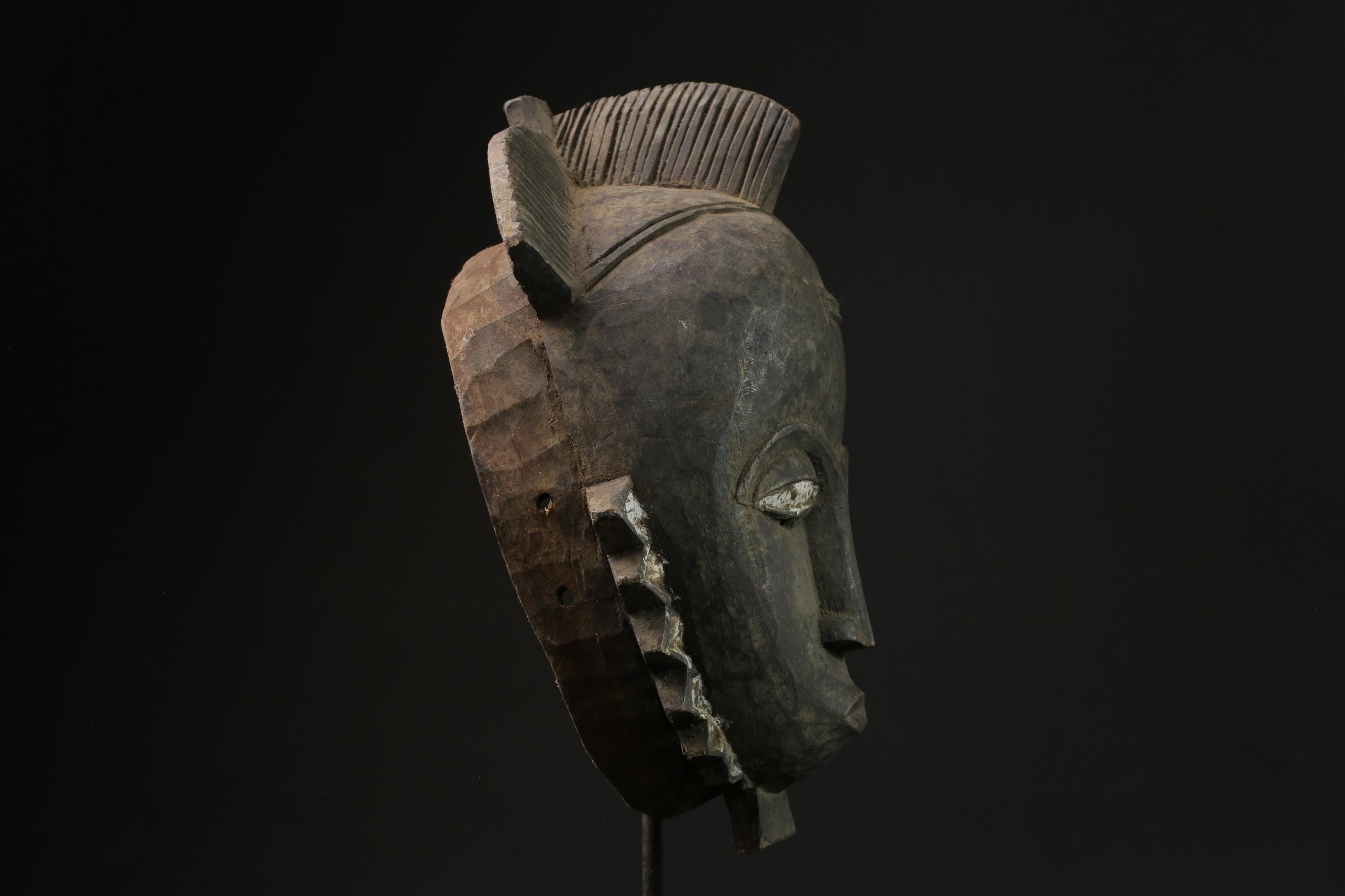 African ART Vintage Hand Carved Wooden Baule GURO mask carved in wood-5422