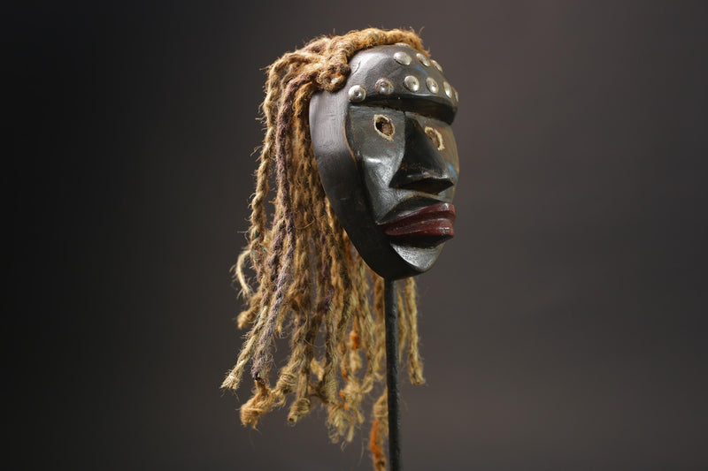 African mask antiques tribal art Face vintage Wood Carved mask dan wall mask-G2592