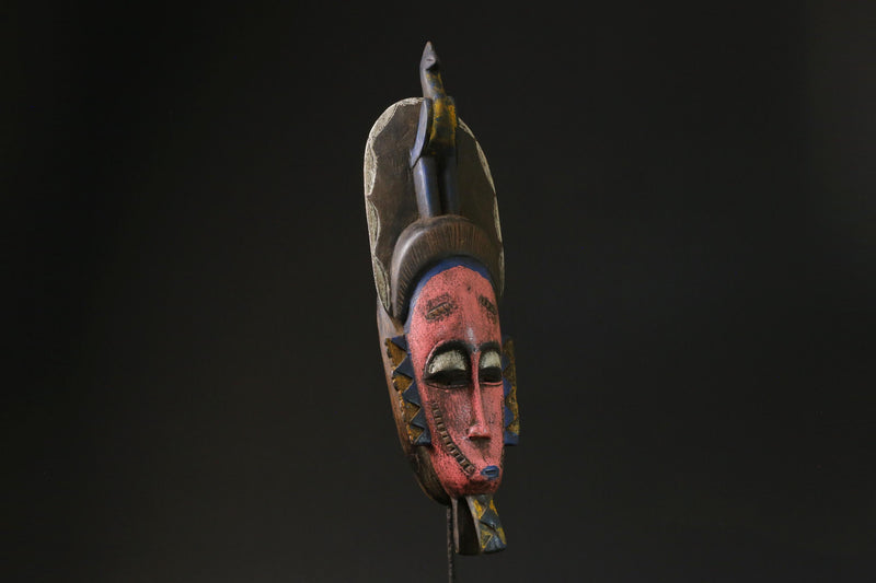 African Face Mask Wood vintage art tribal one piece Home Décor Baule Antiqu-9774