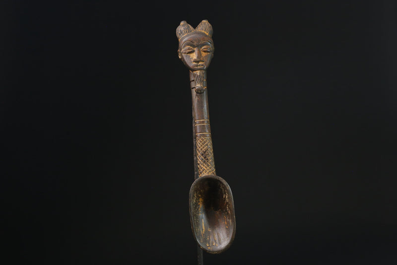 African Tribal Luba Songye Ritual Spoon Central hand carved Home statue-G2338
