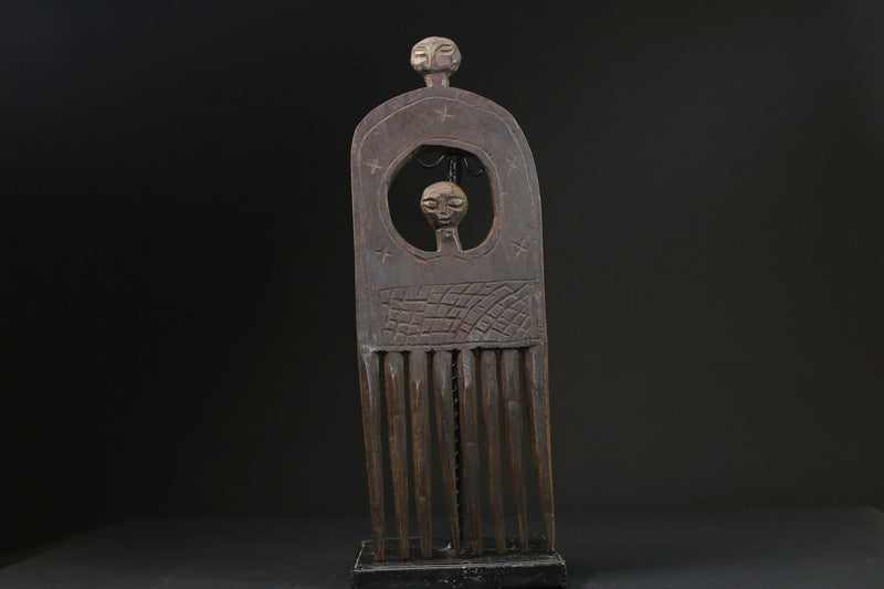 African Tribal Art Wooden Carved African Comb Antique Hair Pick Benin Male-G2357