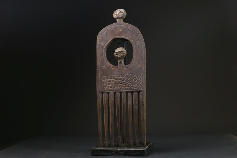 African Tribal Art Wooden Carved African Comb Antique Hair Pick Benin Male-G2357