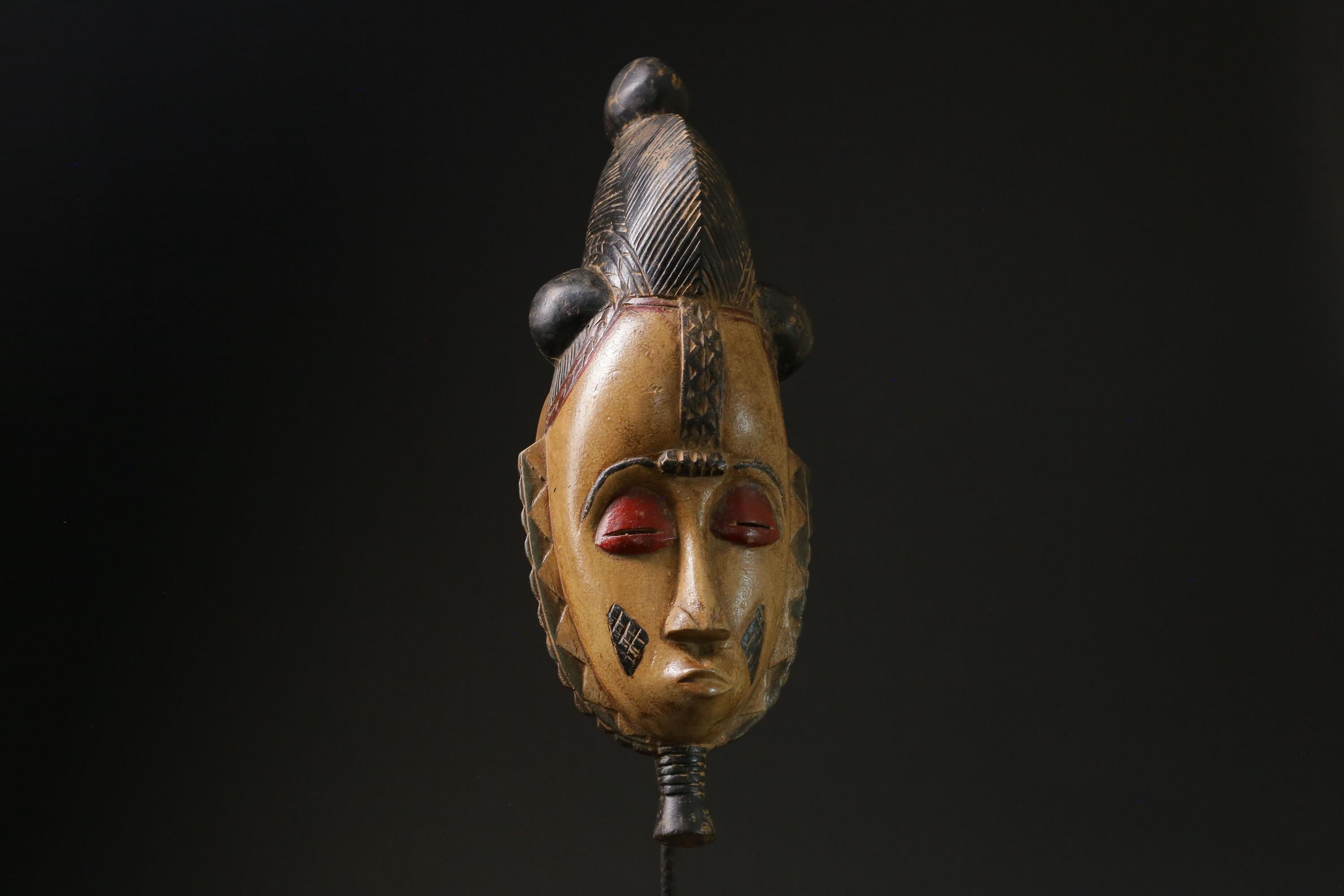 African Mask Antiques Tribal Art Face Vintage Wood Carved Vintage Guro-9796