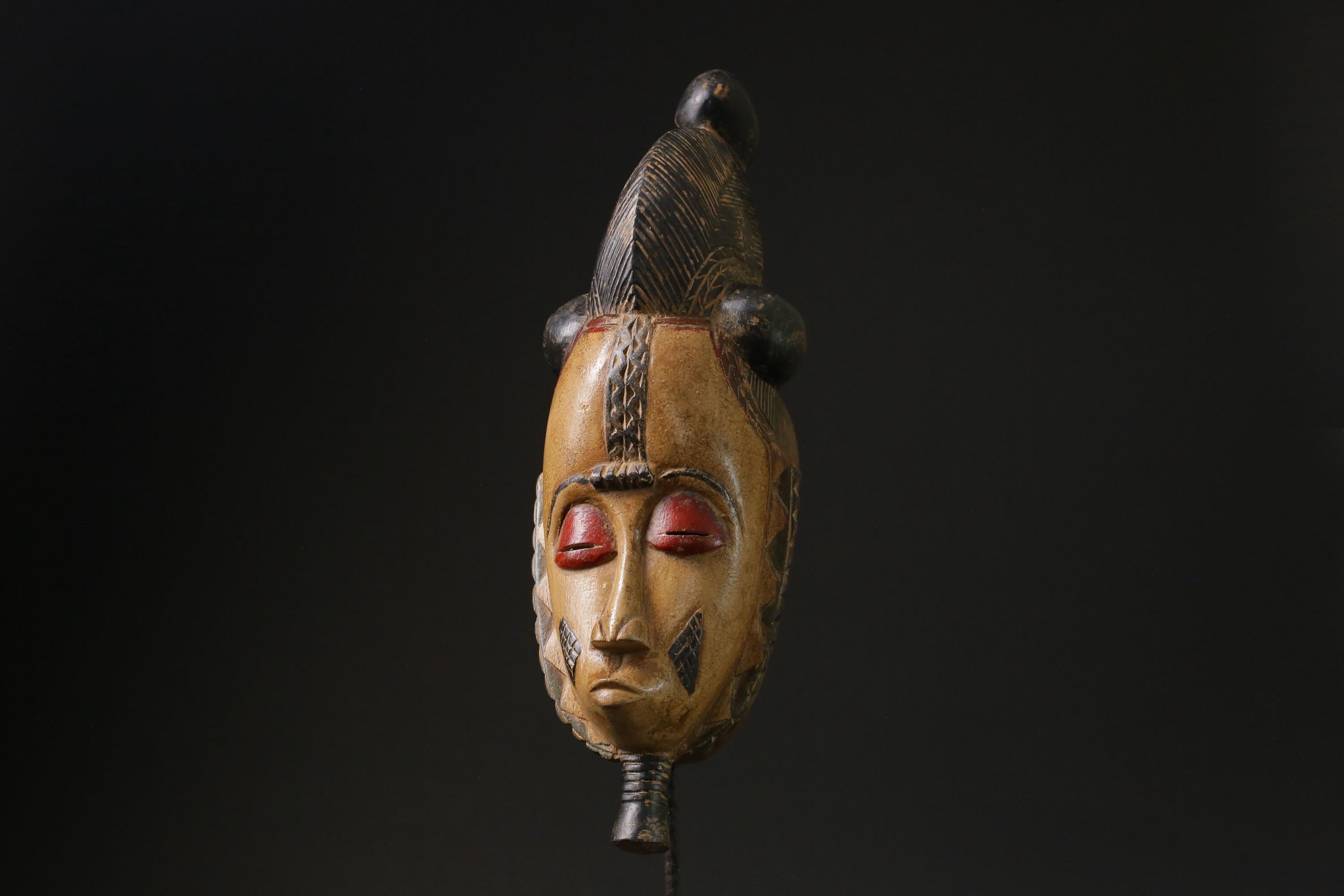 African Mask Antiques Tribal Art Face Vintage Wood Carved Vintage Guro-9796