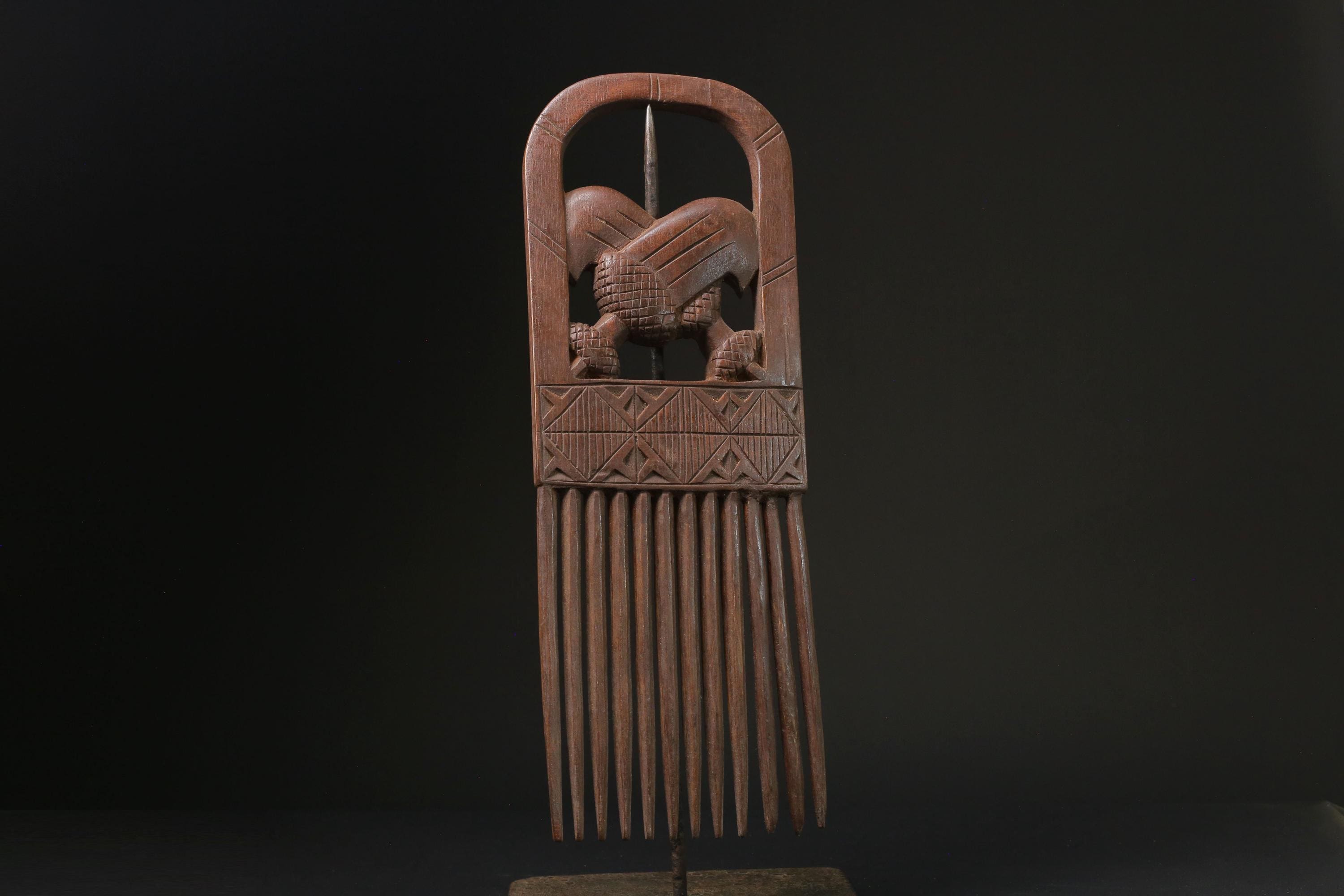 african statue wooden figure West African Comb Wooden African Swahili Carved -G2361