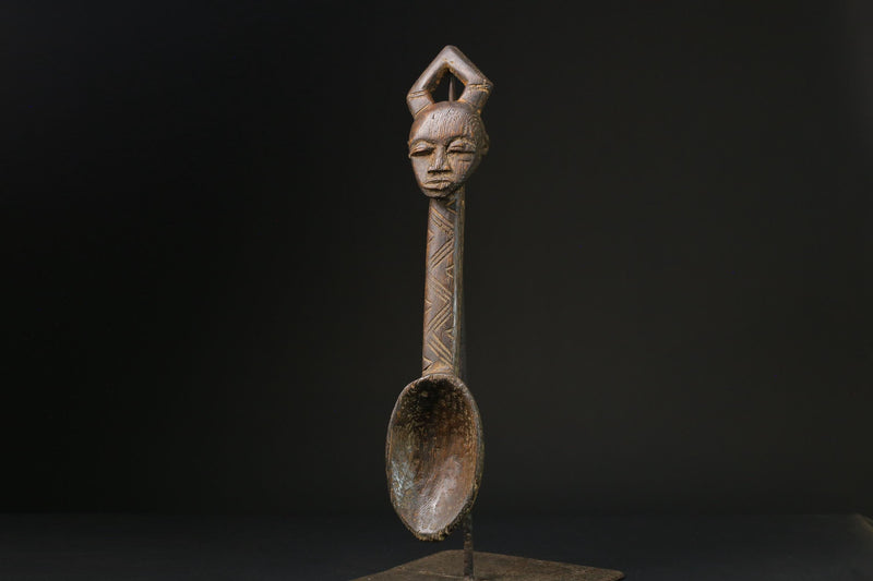 African Tribal Luba Songye Ritual Spoon Central hand carved Home statue-G2362