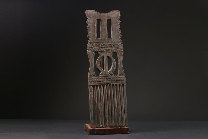 African Tribal Art Wooden Carved African Comb Antique Hair Pick Benin Male-G2384