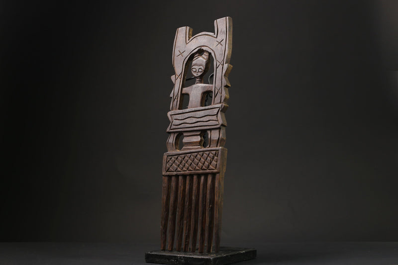 African mask antiques tribal Face Family Wooden Comb Hand carved Home Décor statue -G2397