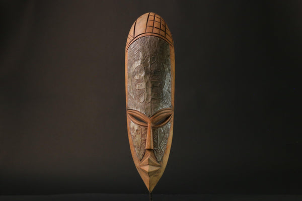 African wood mask hand-carved African mask made from wood Ghana-G1051