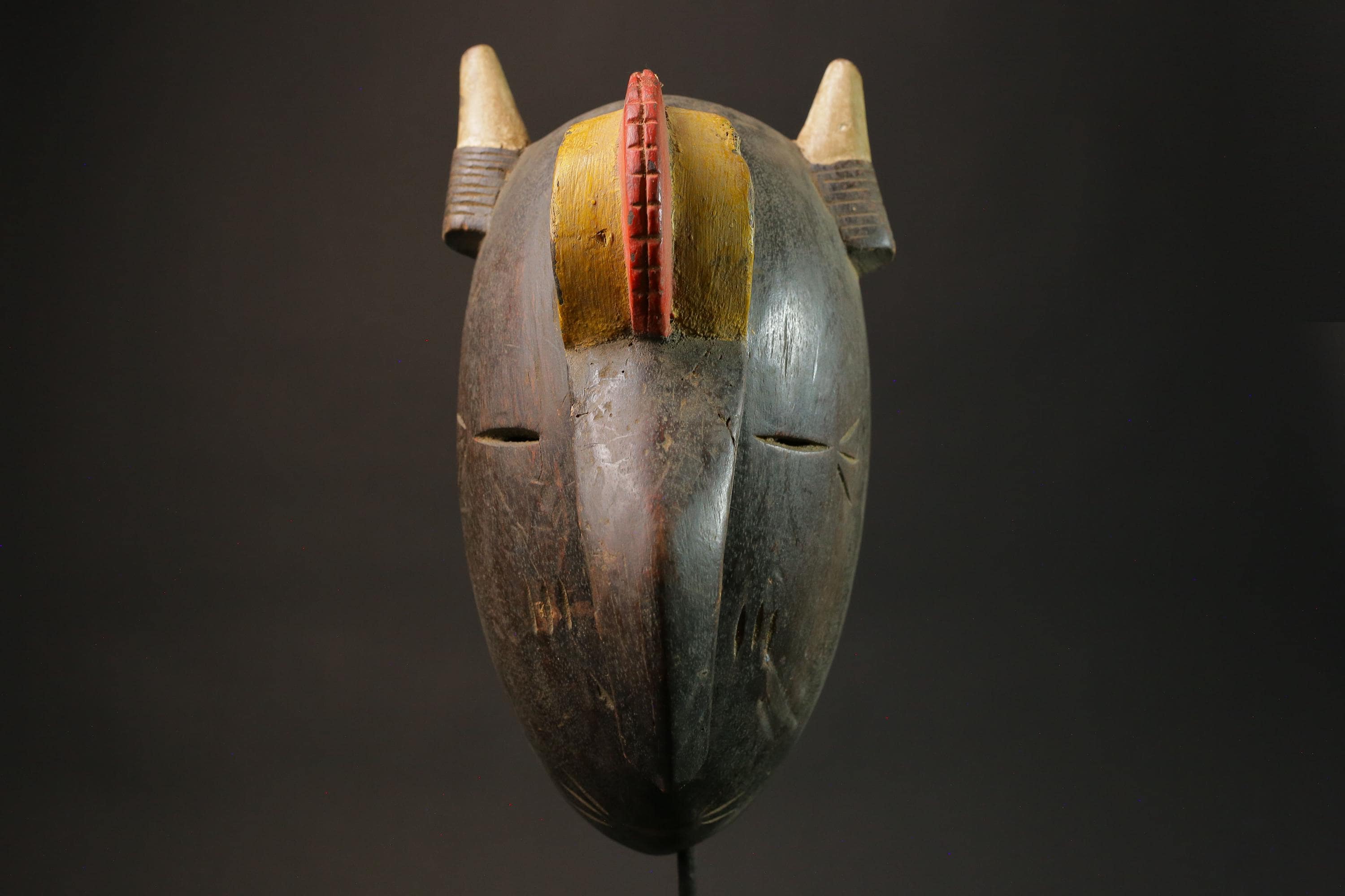 African | Wood Mask | Antique Hand-Carved | Wall Hanging | Elephant Guru Mask | Unique Tribal Decor | Ethnic Art Piece- 2934