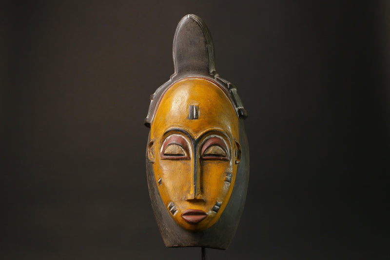 African Tribal Wood masks Home Décor Antiques Traditional yellow Guru Mask-7372