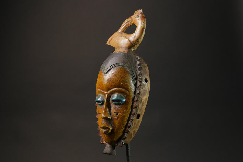 African wood mask Guru Mask Tribal Face Deep yellow In Color Wall Hanging-G2735