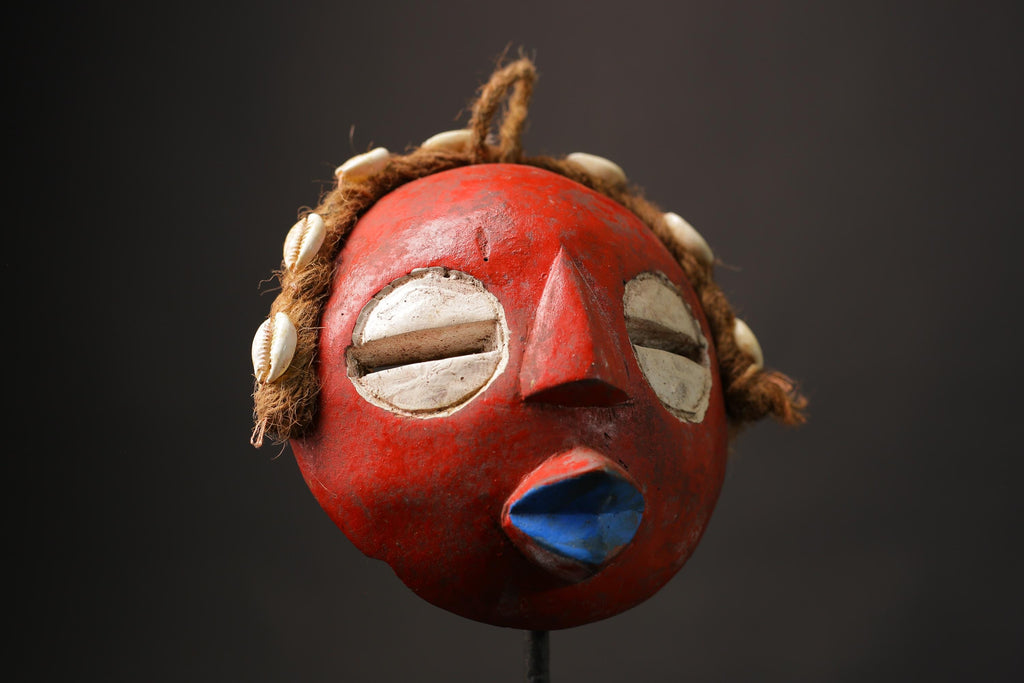 African Tribal Face Hand Carved GHANA Wood Round African Mask Edudzi Masks for wall-9880