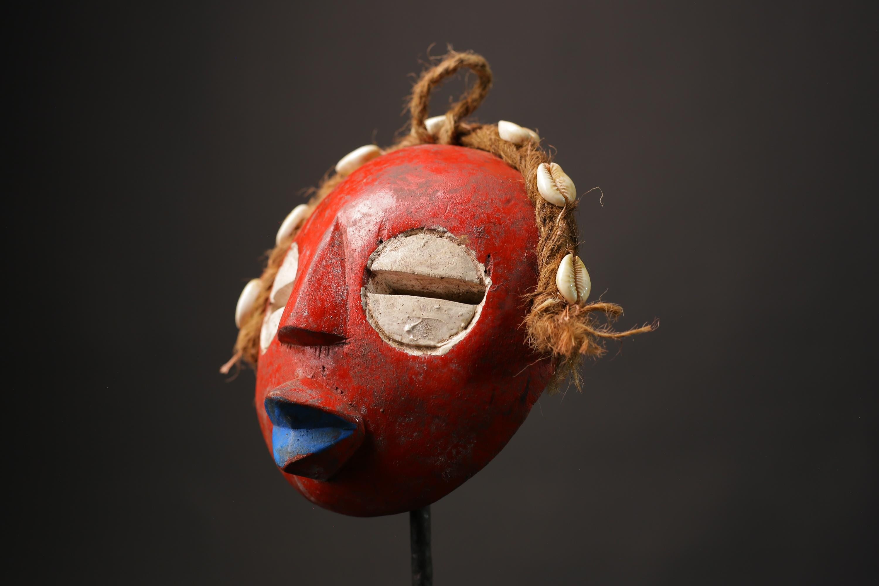 African Tribal Face Hand Carved GHANA Wood Round African Mask Edudzi Masks for wall-9880