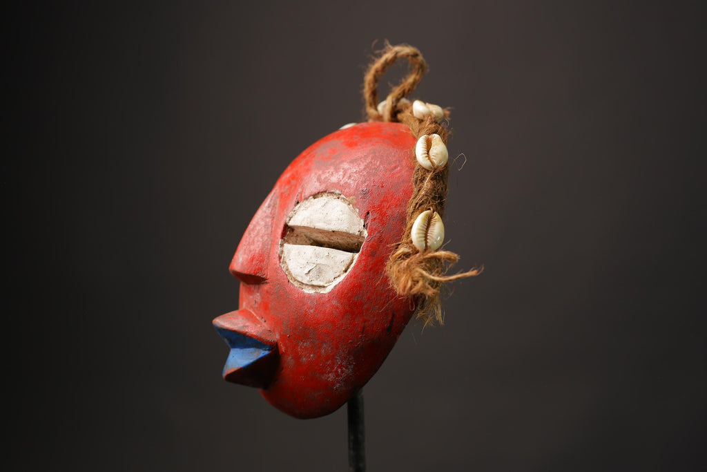 African Tribal Face Hand Carved GHANA Wood Round African Mask Edudzi Masks for wall-9880