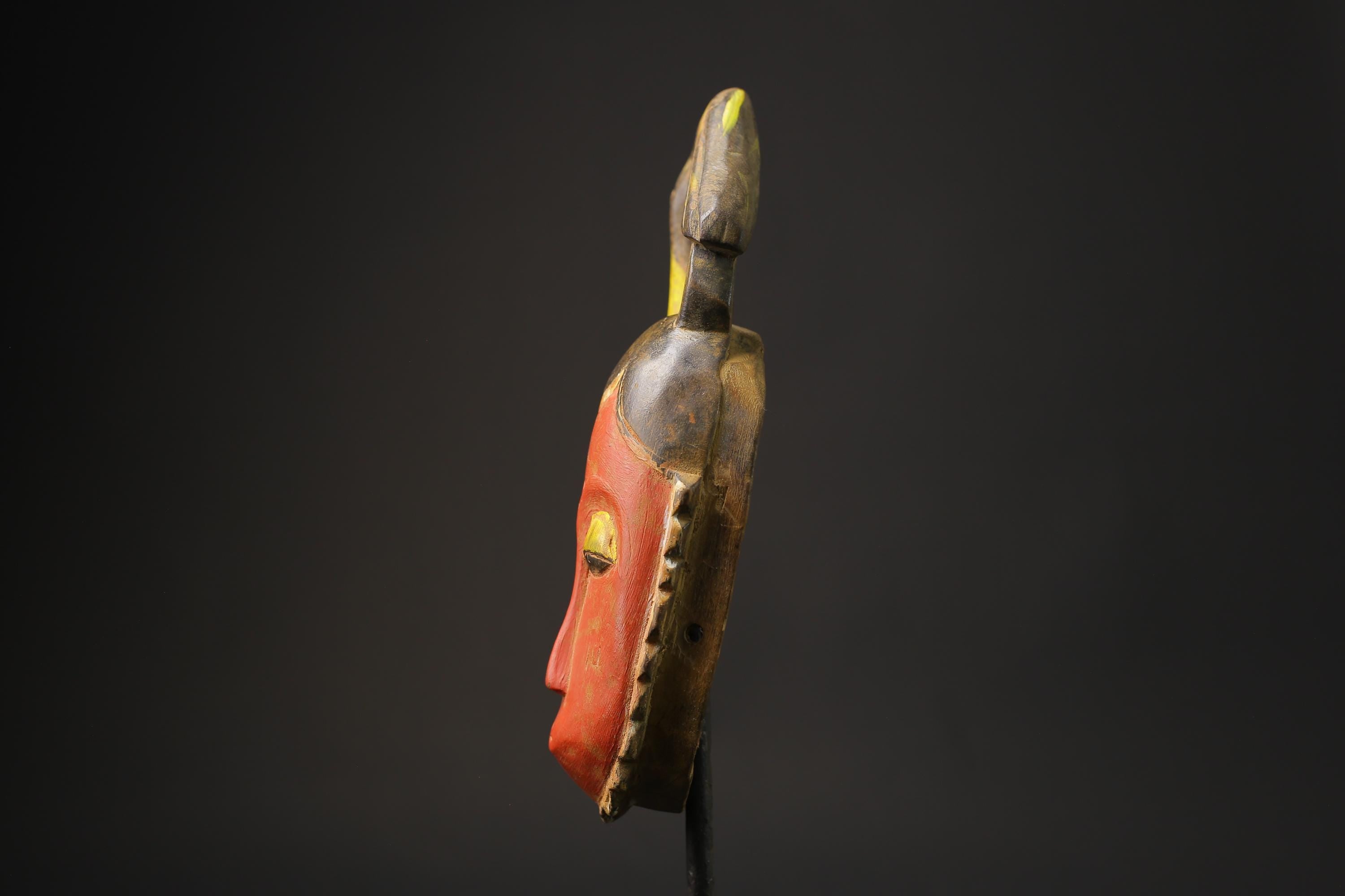 African wood mask antiques Carved African Art African Baule Coast Horn Masks for wall-8617