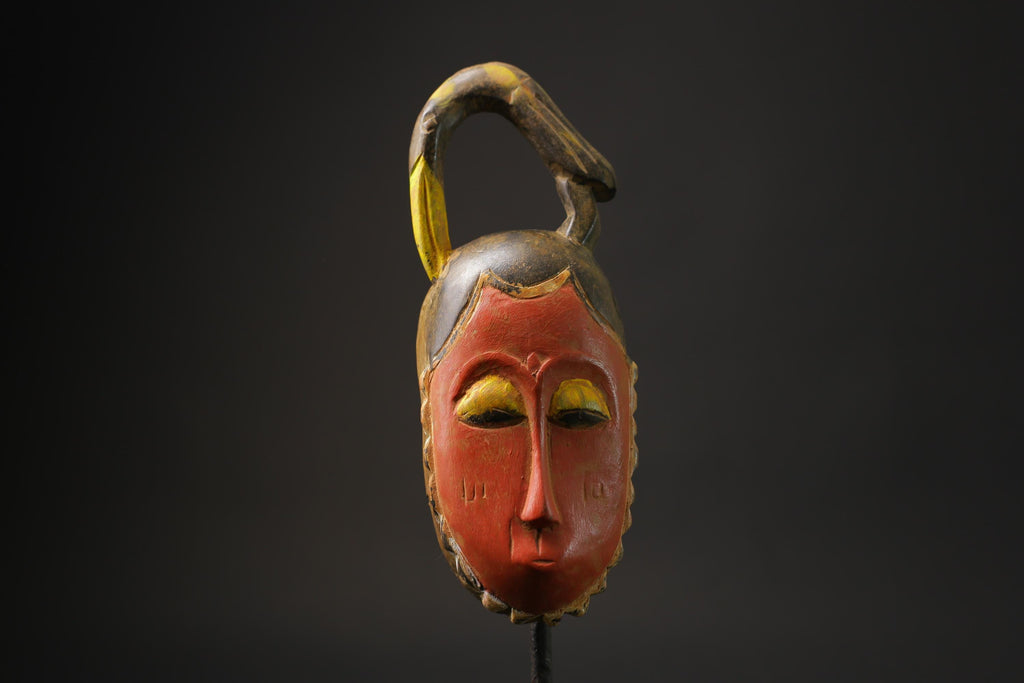 African wood mask antiques Carved African Art African Baule Coast Horn Masks for wall-8617