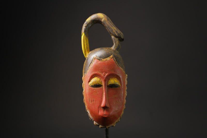 African wood mask antiques Carved African Art African Baule Coast Horn Masks for wall-8617