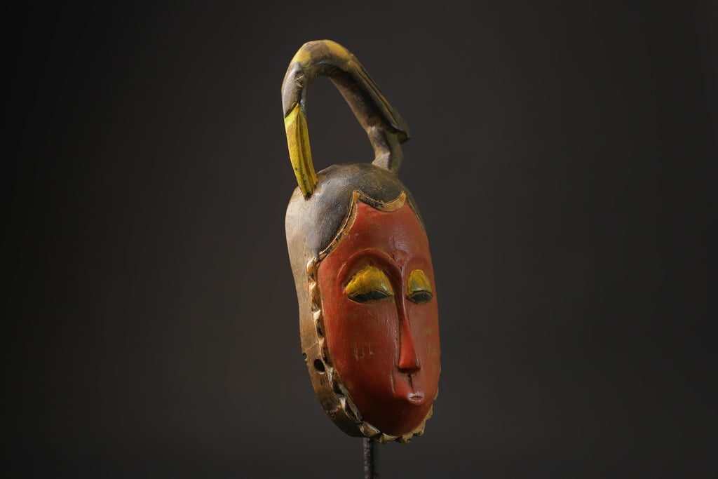 African wood mask antiques Carved African Art African Baule Coast Horn Masks for wall-8617