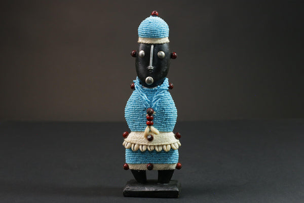 African sky blue Beaded Namji Doll wooden vintage Home Décor statue Home Décor statue-G1074