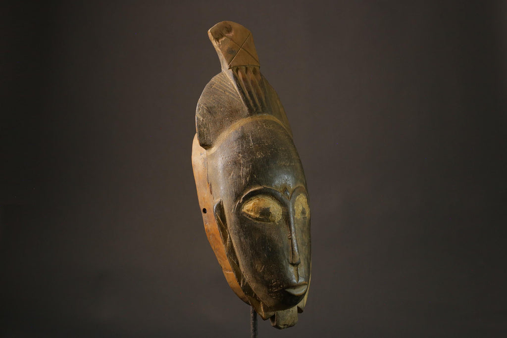 African mask wood African real figure vintage African masks for wall Carved Baule Ndoma Mask -7469