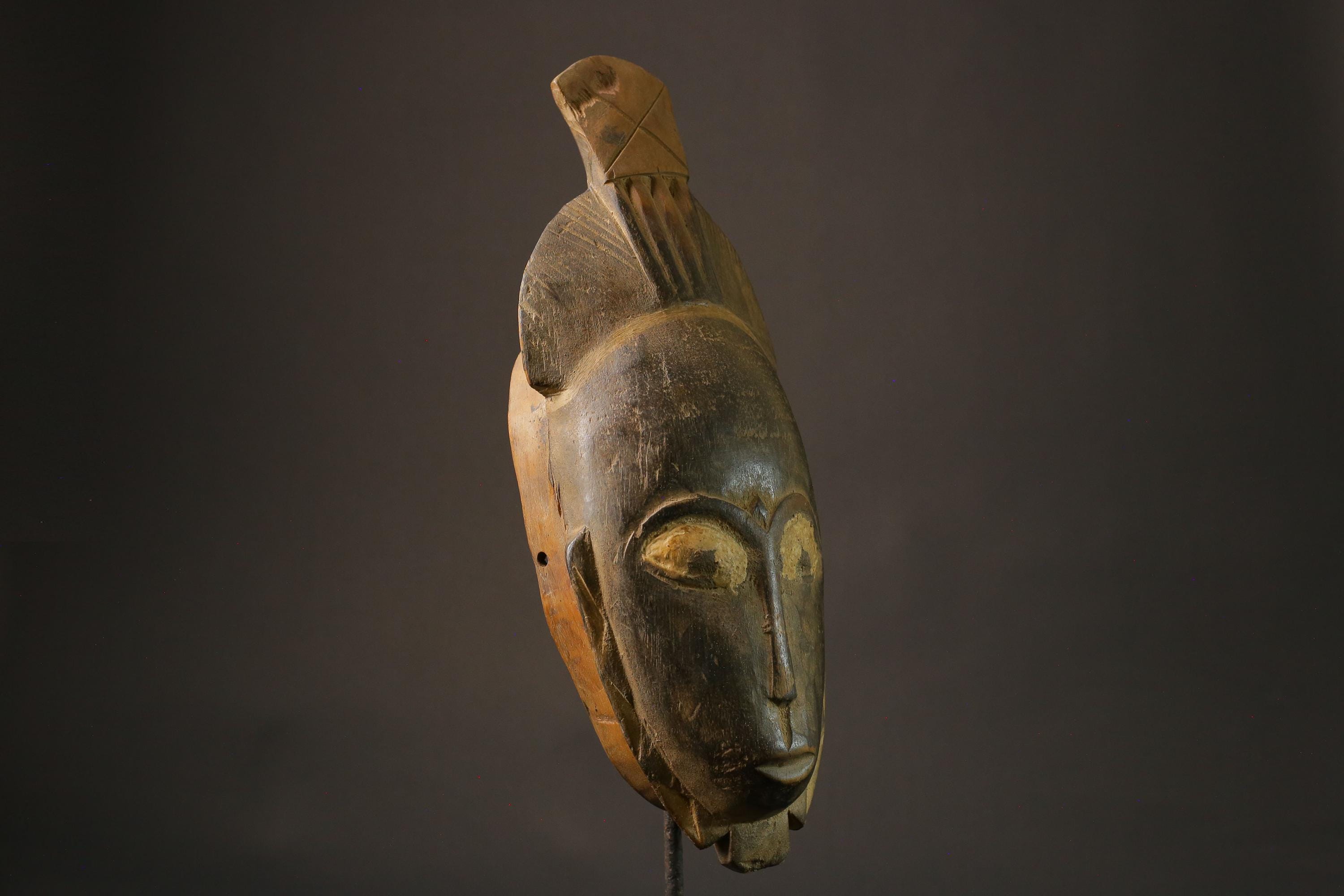 African mask wood African real figure vintage African masks for wall Carved Baule Ndoma Mask -7469