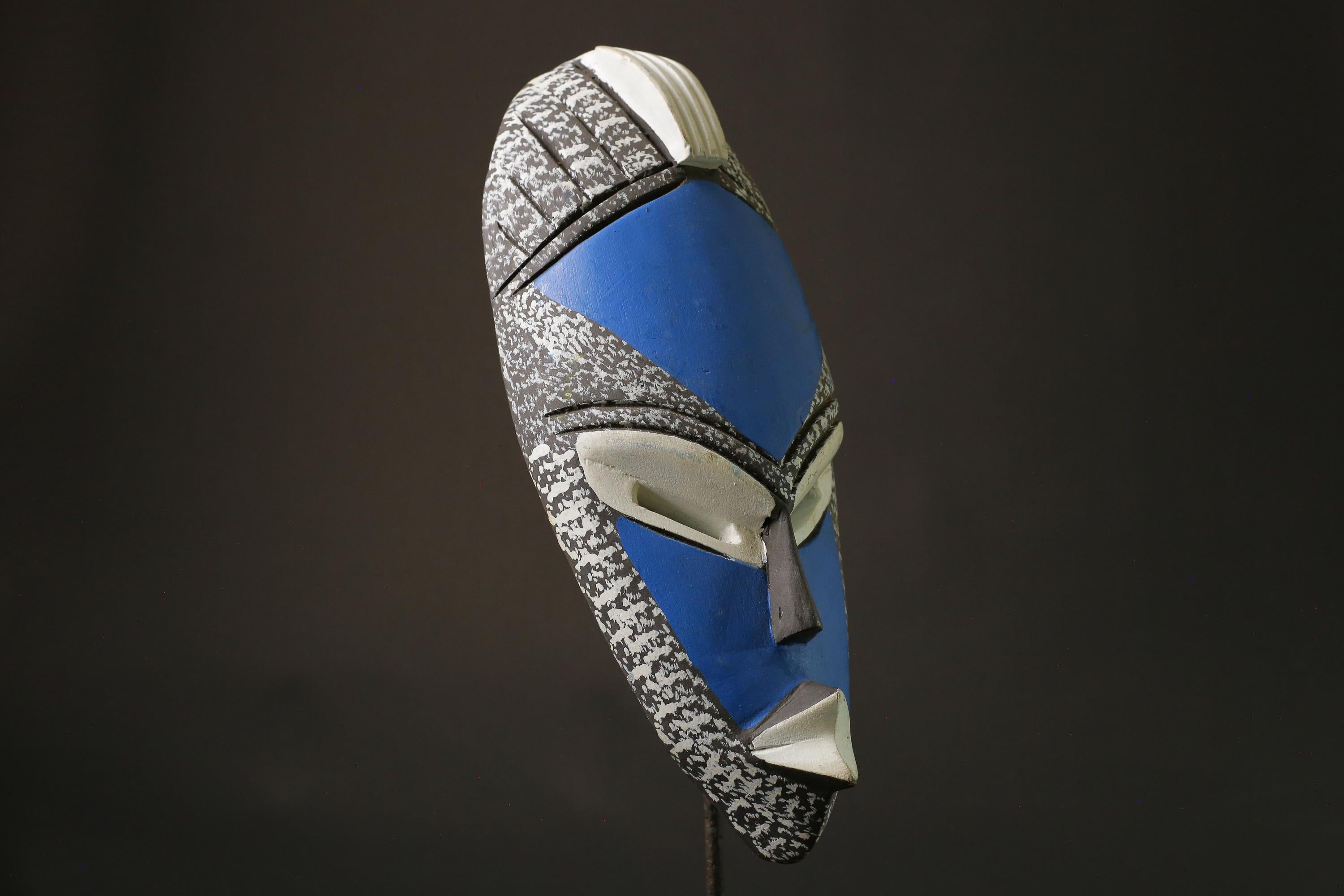 African mask wood African real figure vintage African masks for wall deep blue color GHANA-7464