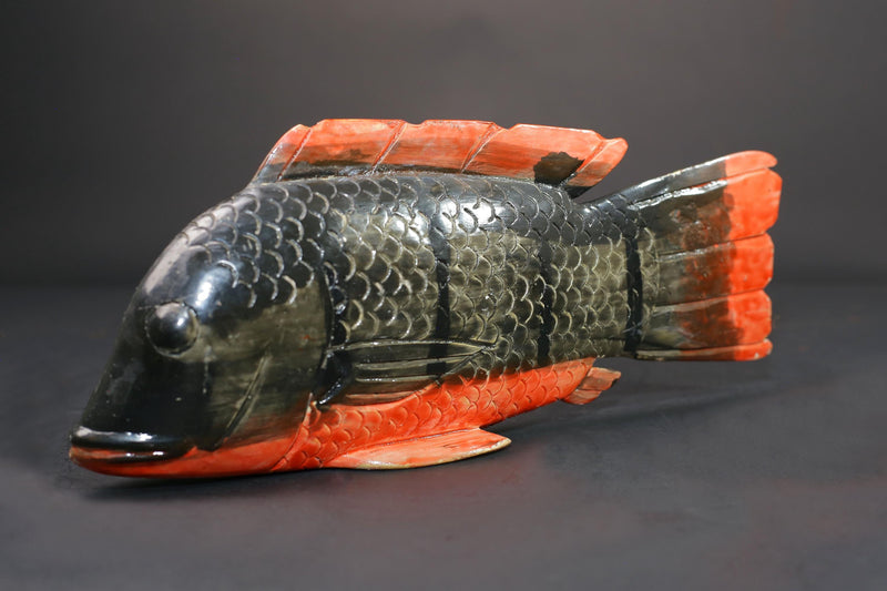 African Bozo Fish puppet Statue Wood Handmade Primitive Collectibles Figure-G2526