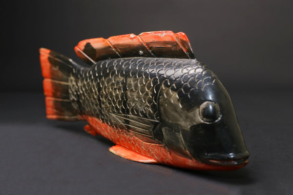 African Bozo Fish puppet Statue Wood Handmade Primitive Collectibles Figure-G2537