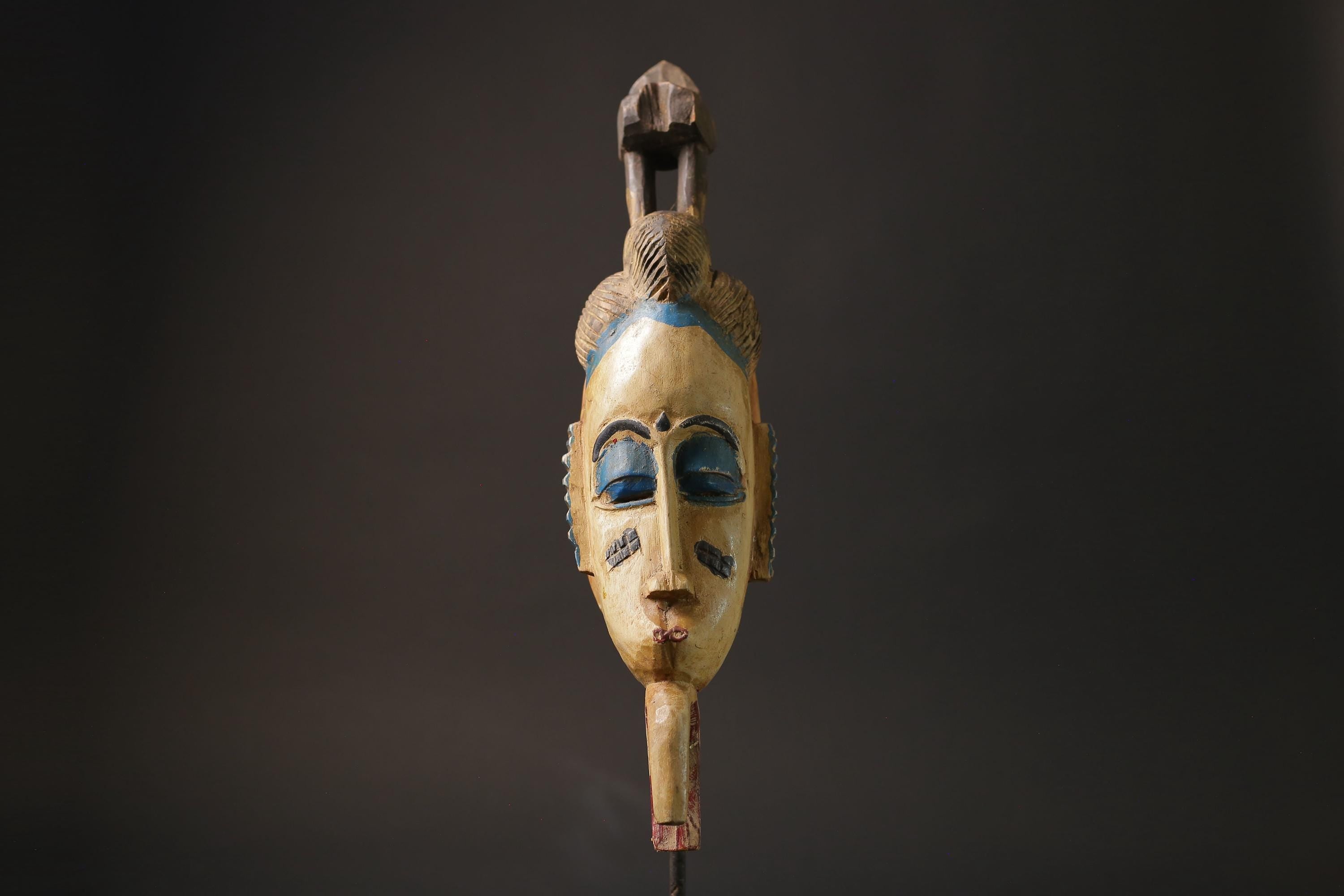 African Tribal Wood masks Baule Sculpture Decor Masque Wall Hanging Folk -9960