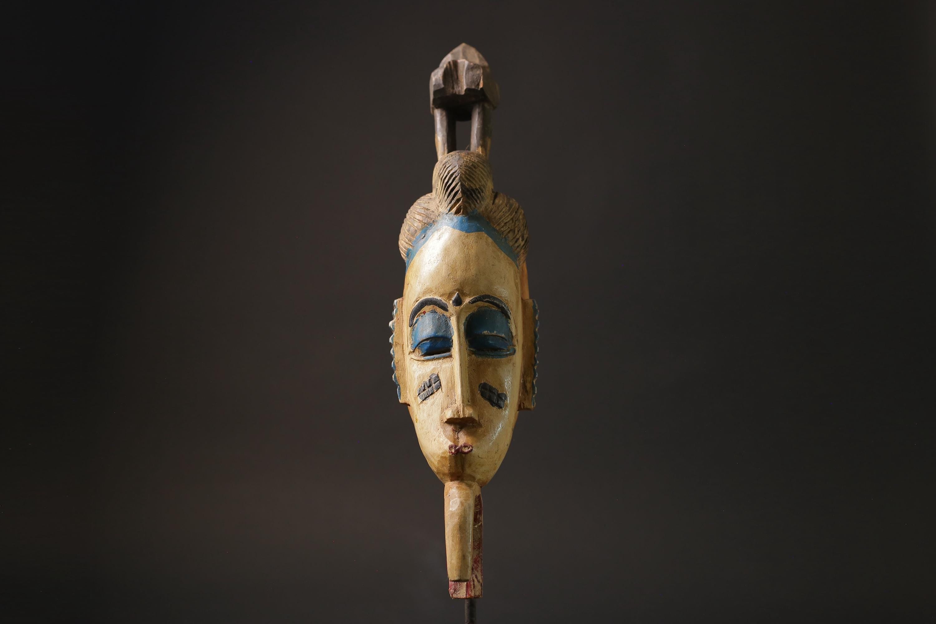 African Tribal Wood masks Baule Sculpture Decor Masque Wall Hanging Folk -9960